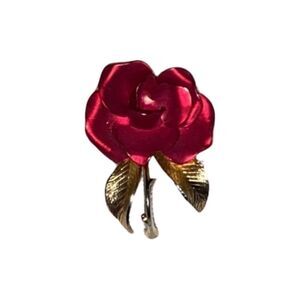 Vintage Designer Cerrito "Symbol of Love" Red Rose Brooch Pin